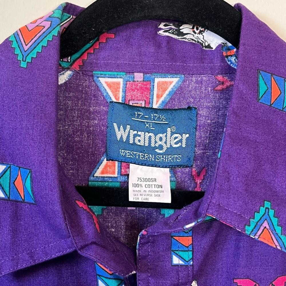 WRANGLER Vintage Purple Western Cotton Button Down Shirt Size XL Southwestern - Picture 4 of 6
